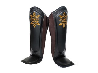 Kanong Cowhide Boxing Shin Pads for Training : Brown/Black